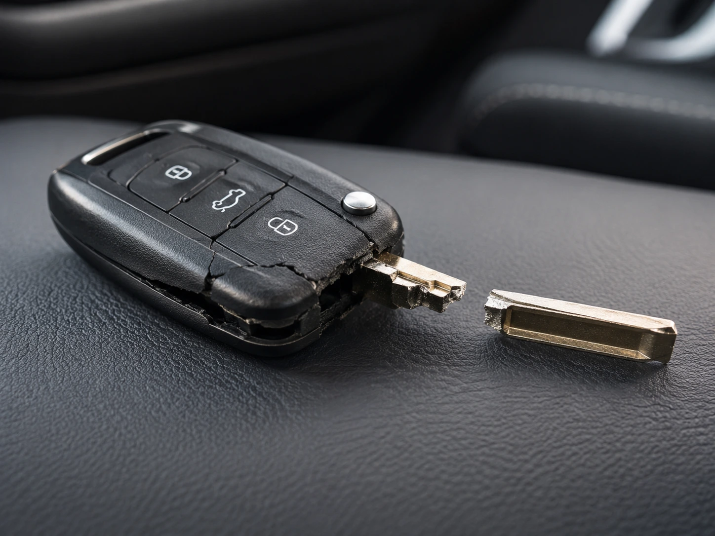Broken car key next to a programming tool