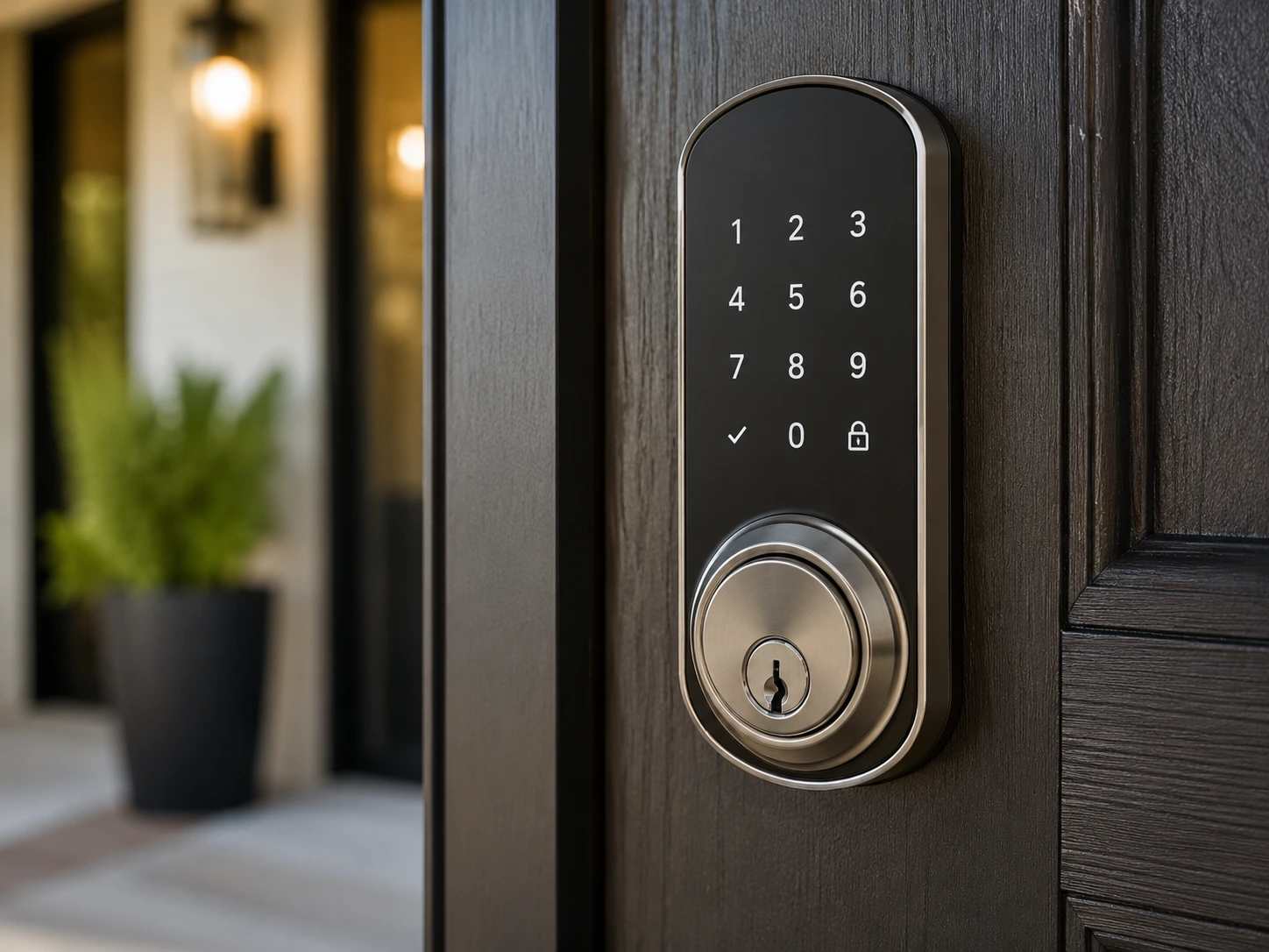 Smart door lock on a residential front door